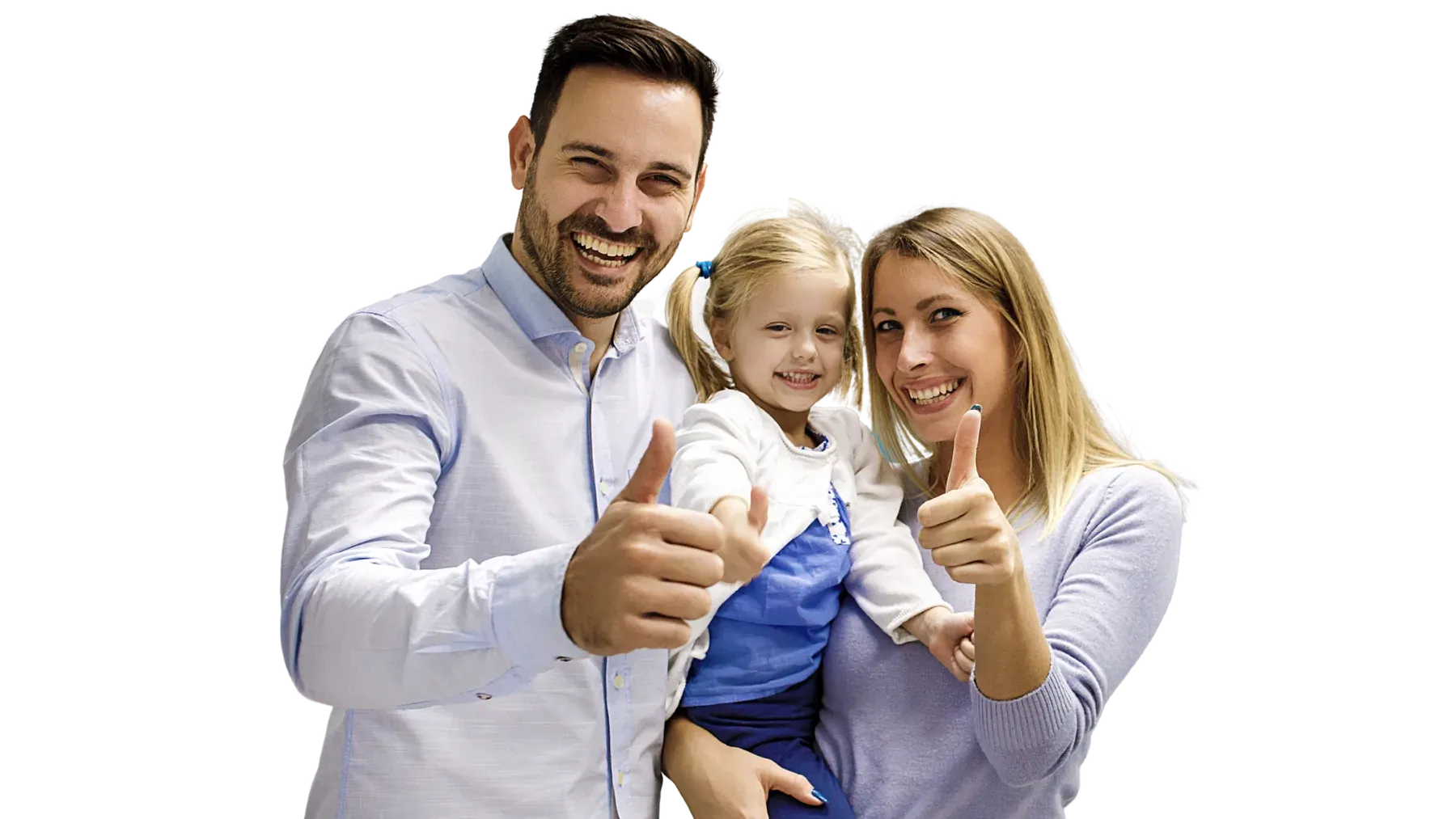 A happy family giving a thumbs up after their dental visit